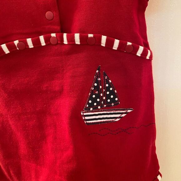 DPAM Du Pareil au Meme Applique Romper Red Boats Sailboats Size 6 Months NWOT - Picture 6 of 6